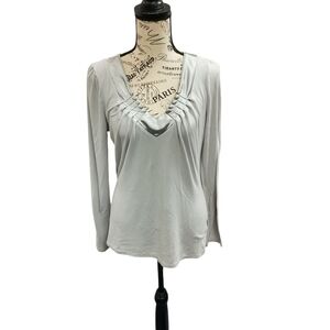 Silver Long Sleeve Ruched Blouse